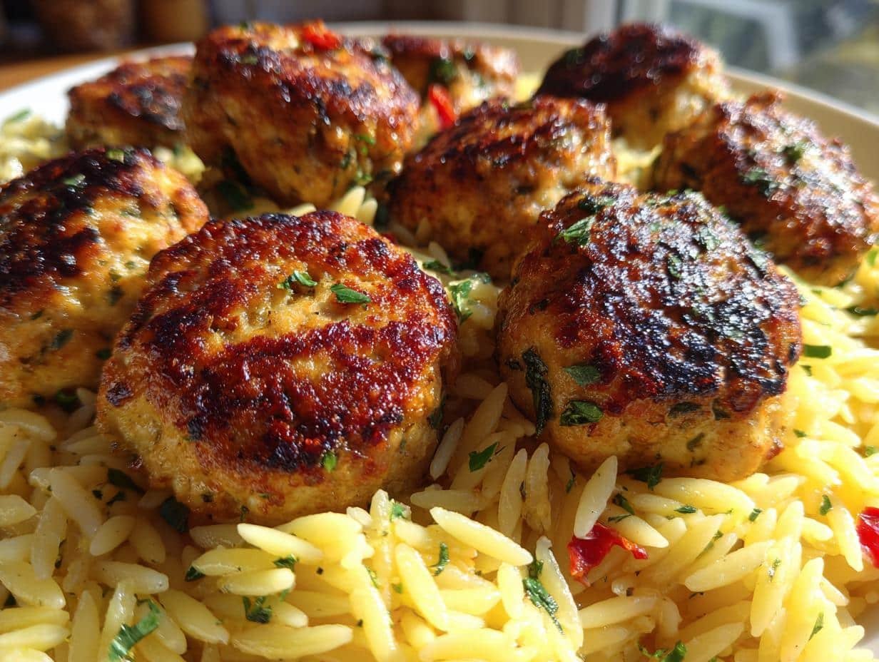 Chicken Meatballs with Lemon Orzo