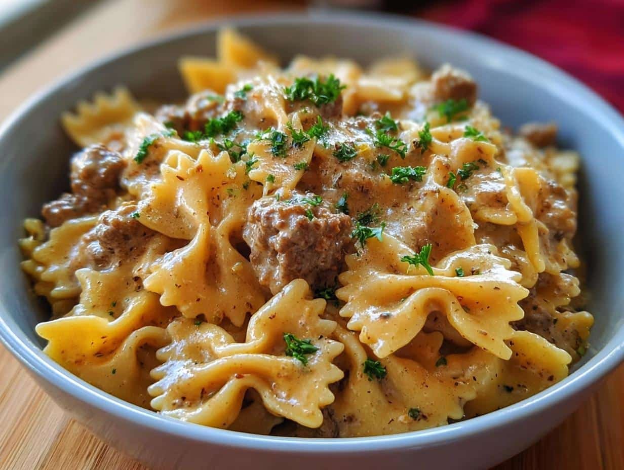 Creamy Velveeta Beef Bowtie
