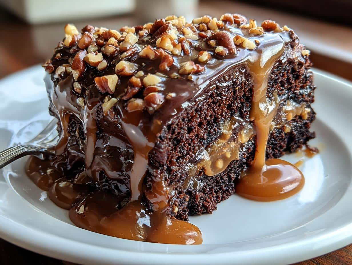 Decadent Chocolate Turtle Cake: 25 Min Prep - Decadent Chocolate Turtle Cake - additional detail
