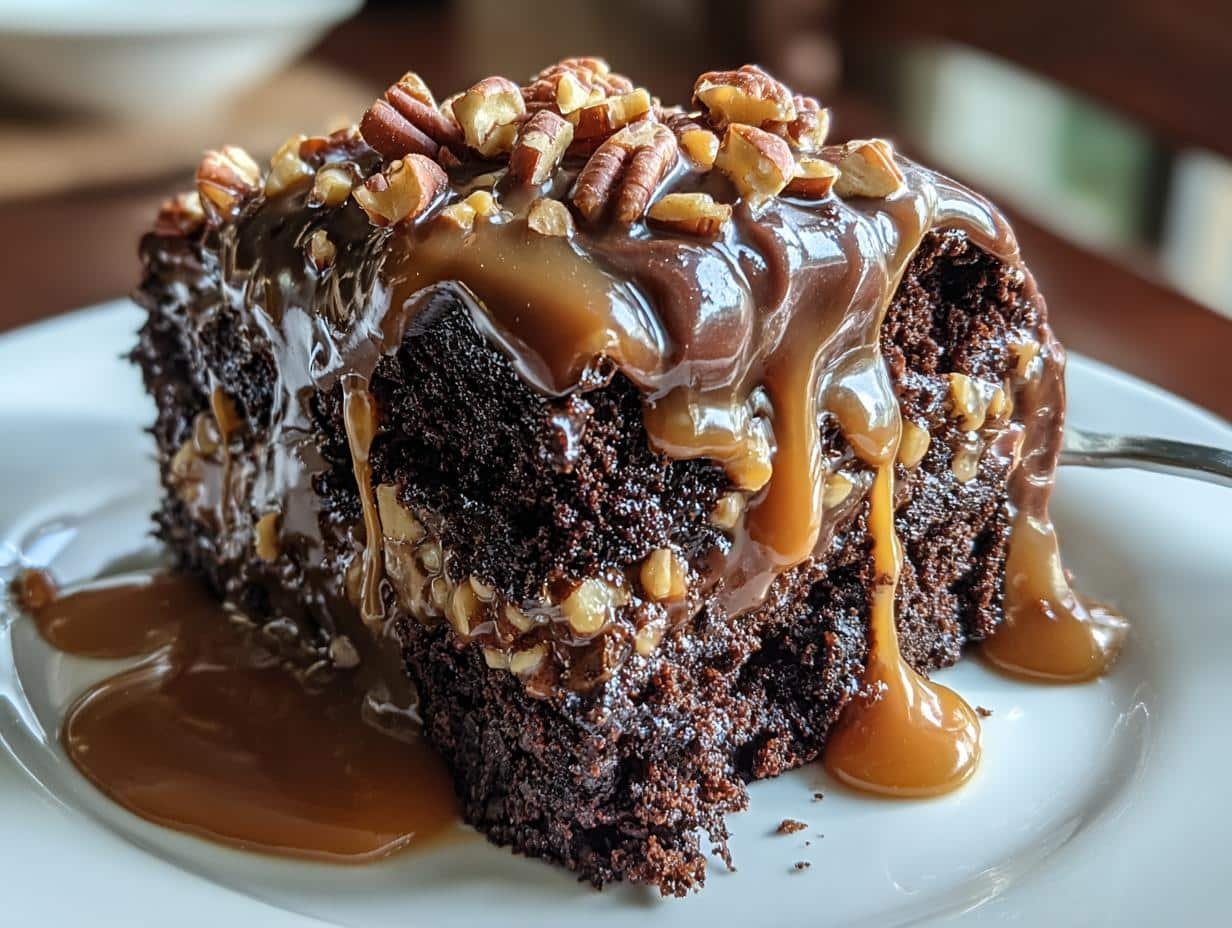 Decadent Chocolate Turtle Cake: 25 Min Prep - Decadent Chocolate Turtle Cake - additional detail