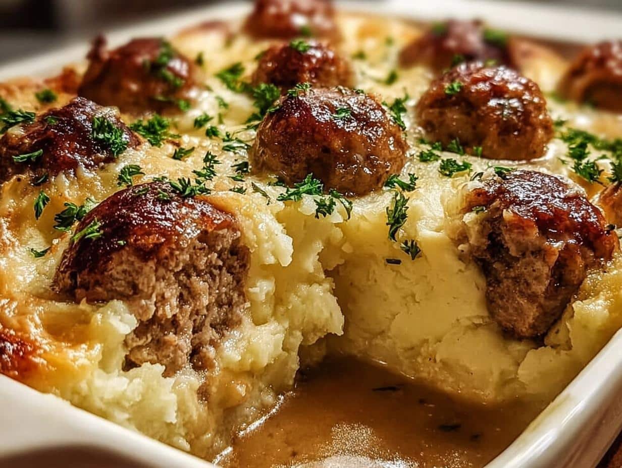 Meatball Mashed Potato Bake: 1 Amazing Comfort Dish - Meatball Mashed Potato Bake - additional detail
