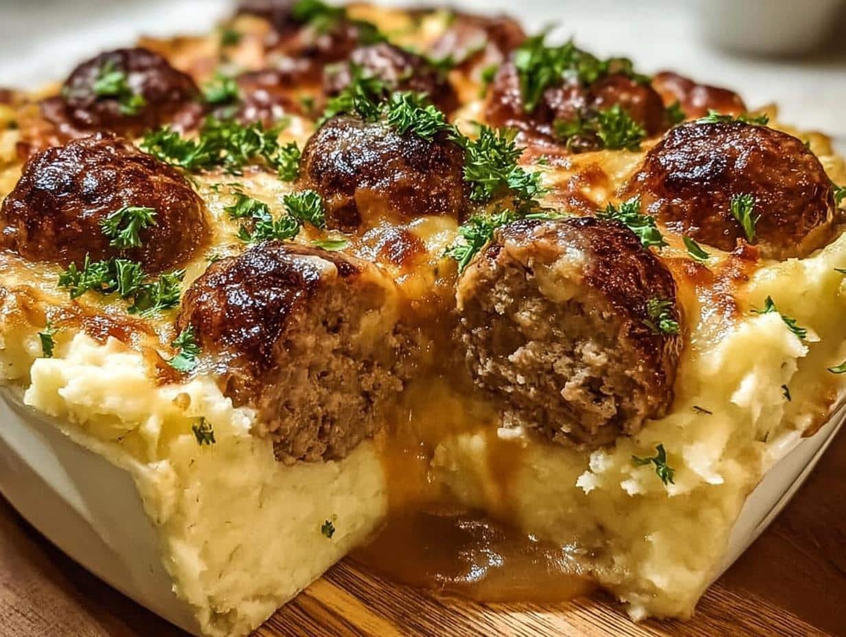 Meatball Mashed Potato Bake: 1 Amazing Comfort Dish - Meatball Mashed Potato Bake - additional detail