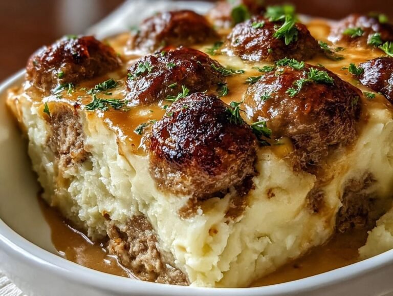 Meatball Mashed Potato Bake