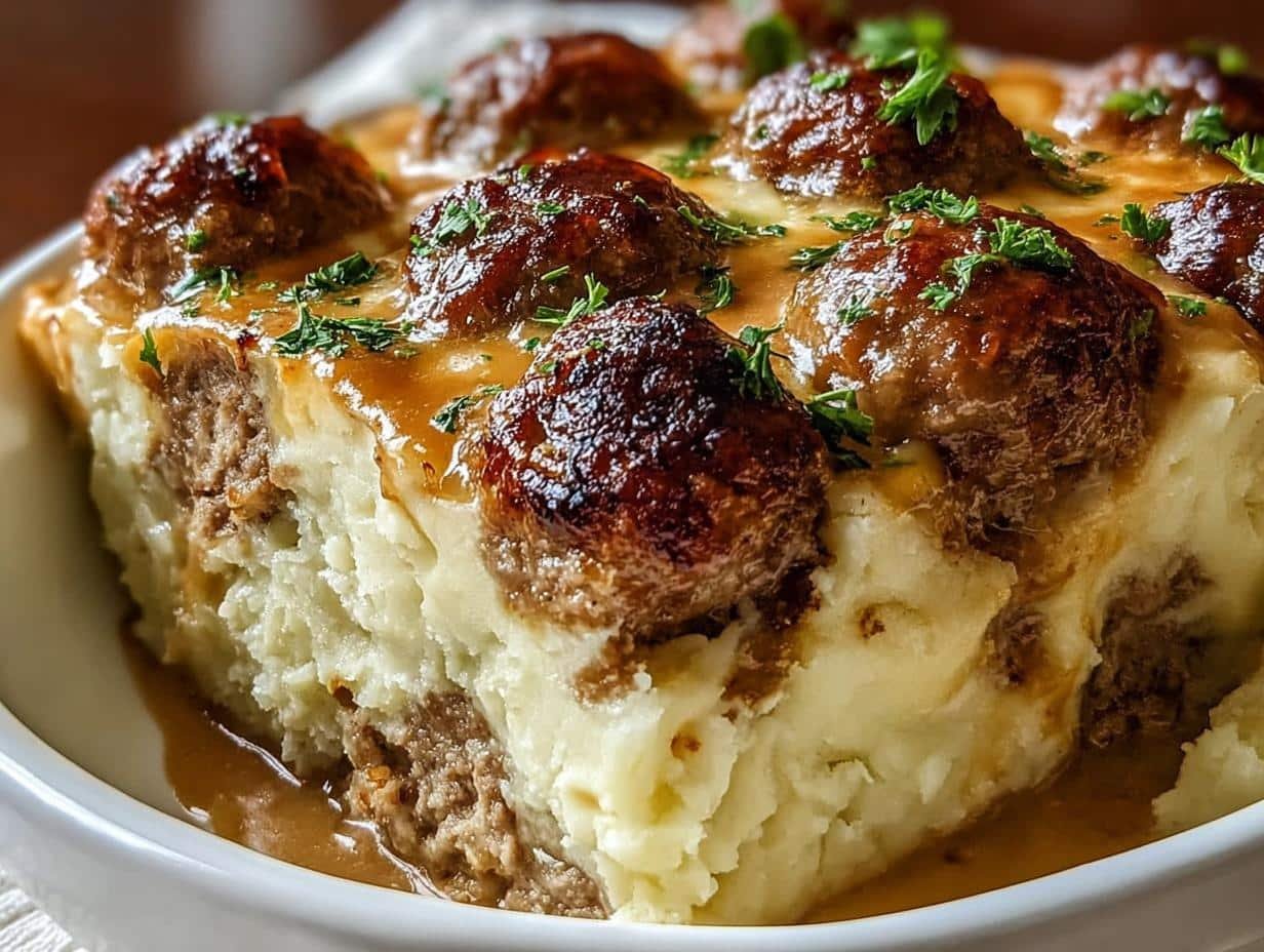 Meatball Mashed Potato Bake