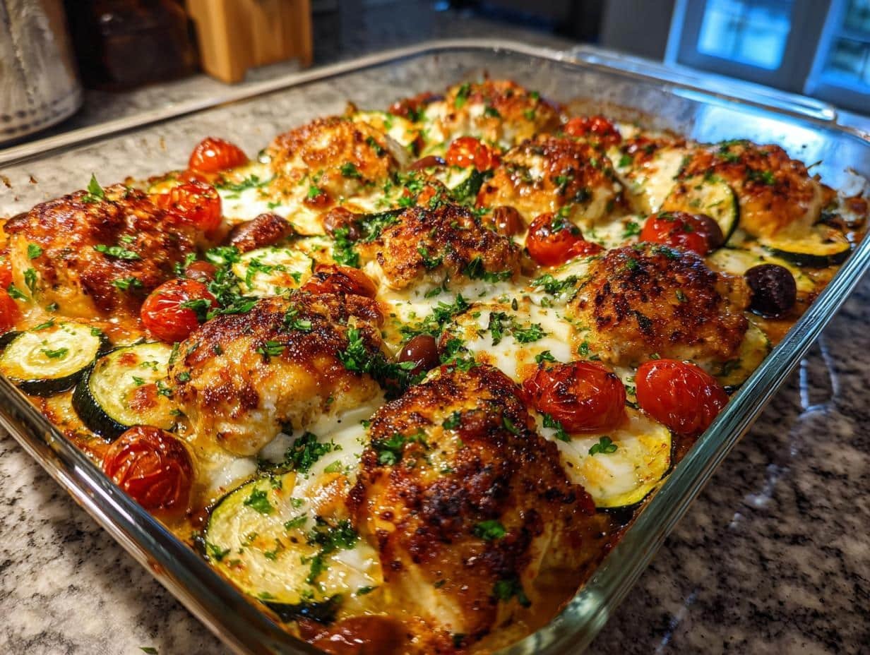 Mediterranean Chicken Zucchini Bake