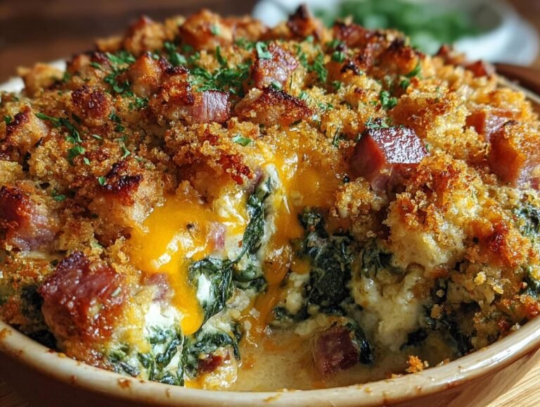 Cheesy Ham Spinach Casserole