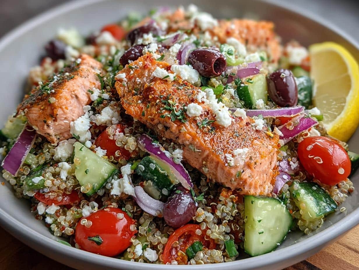 Greek Salmon Quinoa Salad: Easy 15-Min Meal - Greek Salmon Quinoa Salad - additional detail