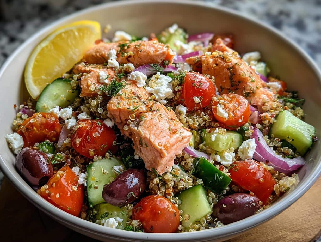 Greek Salmon Quinoa Salad: Easy 15-Min Meal - Greek Salmon Quinoa Salad - additional detail