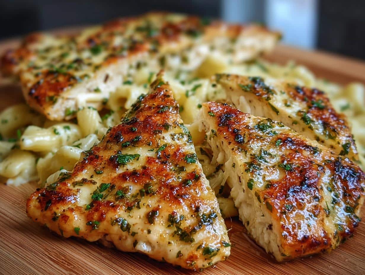 Amazing Mozzarella Garlic Butter Chicken in 30 Mins - Close-up of melted mozzarella cheese