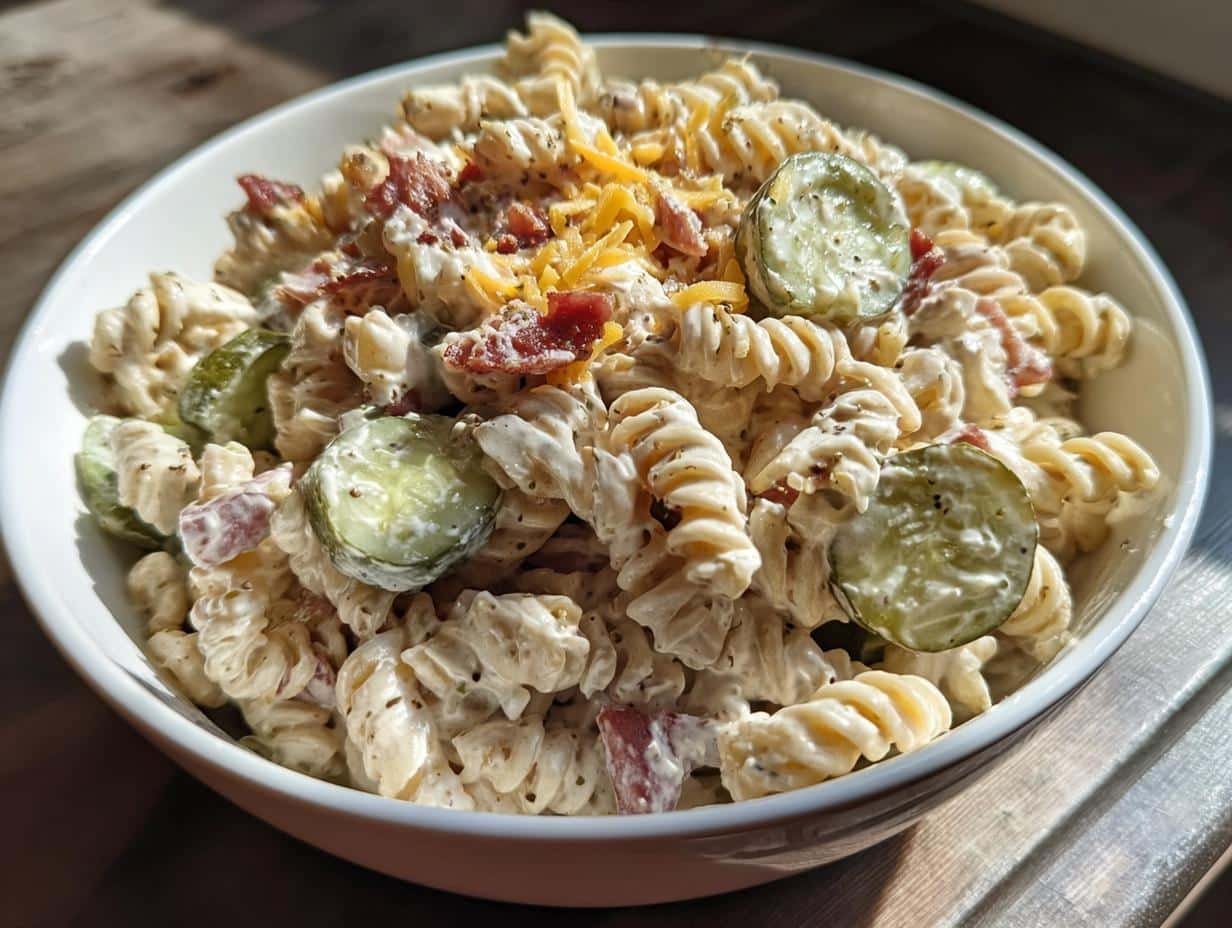 Pickle Pasta Bacon Salad: Amazing 4-Hour Chill - Pickle Pasta Bacon Salad - additional detail