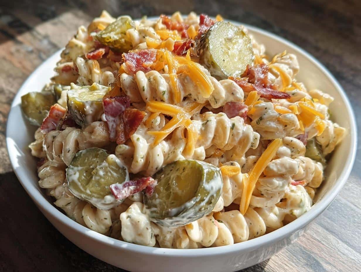 Pickle Pasta Bacon Salad: Amazing 4-Hour Chill - Pickle Pasta Bacon Salad - additional detail