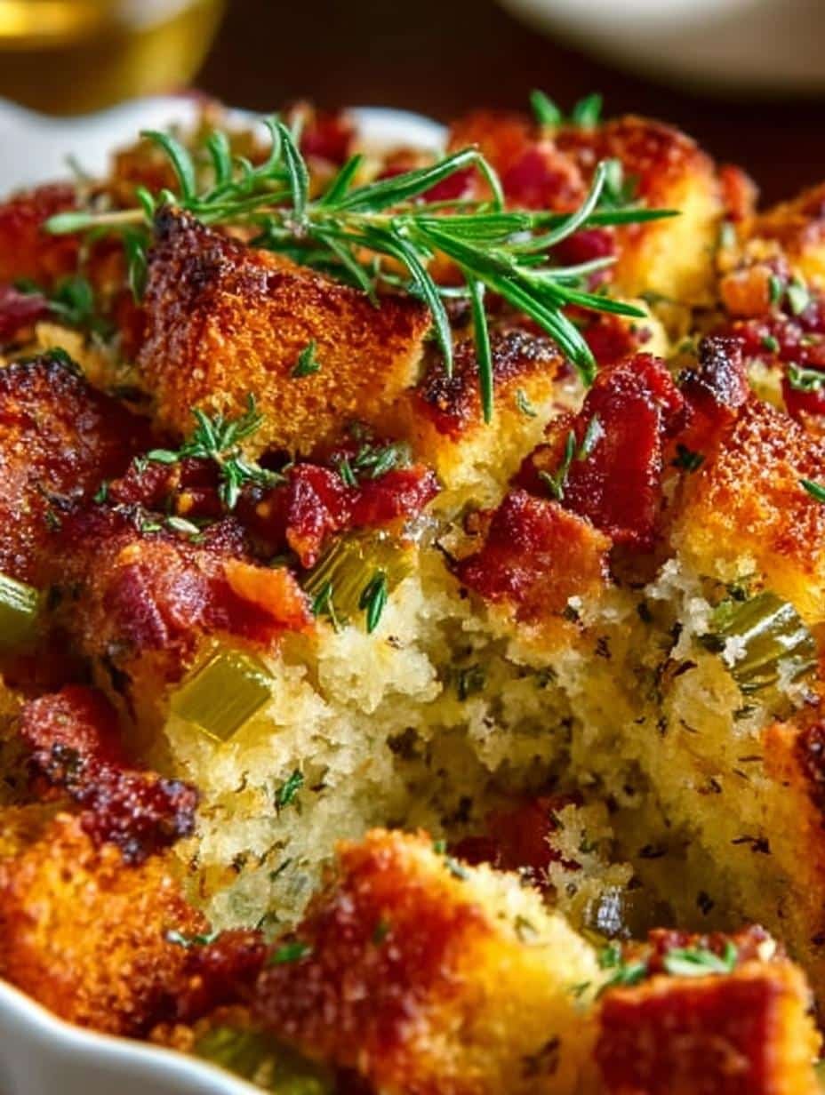 Delicious Cornbread Stuffing with Bacon Recipe - Cornbread Stuffing with Bacon - main visual representation