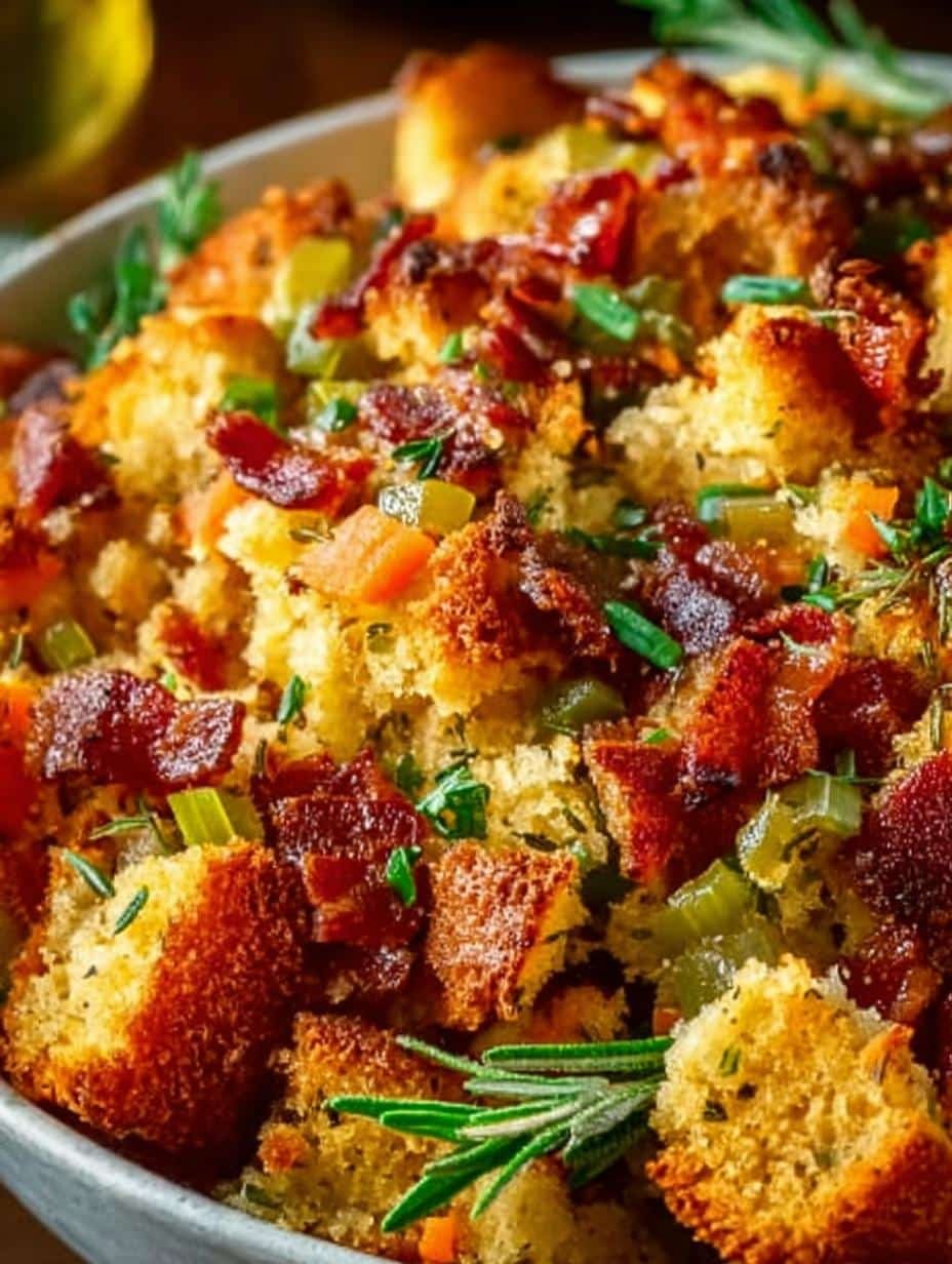 Delicious Cornbread Stuffing with Bacon Recipe - Cornbread Stuffing with Bacon - additional detail