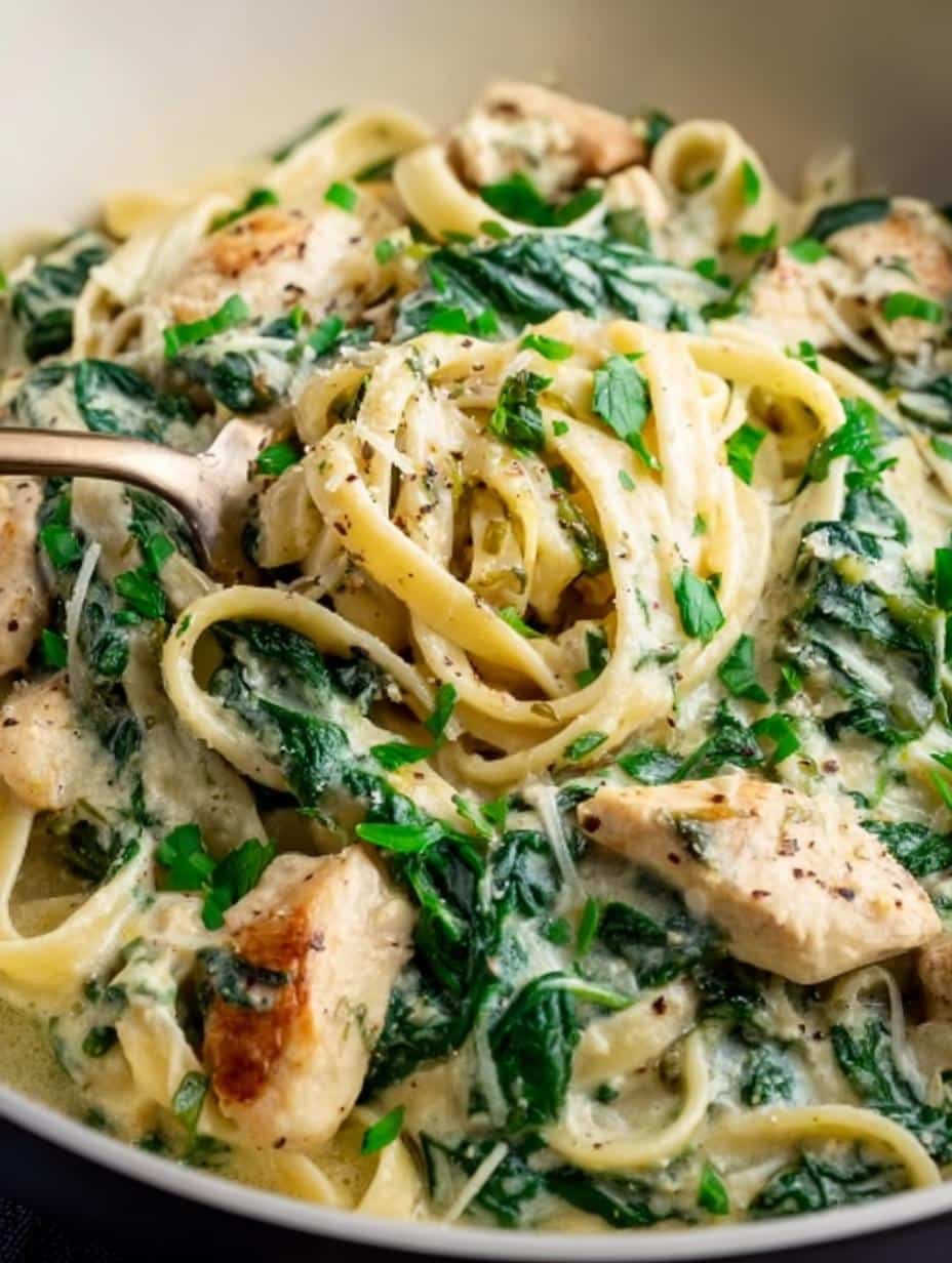 Amazing Lighter Chicken Spinach Alfredo Recipe - Lighter Chicken Spinach Alfredo - main visual representation
