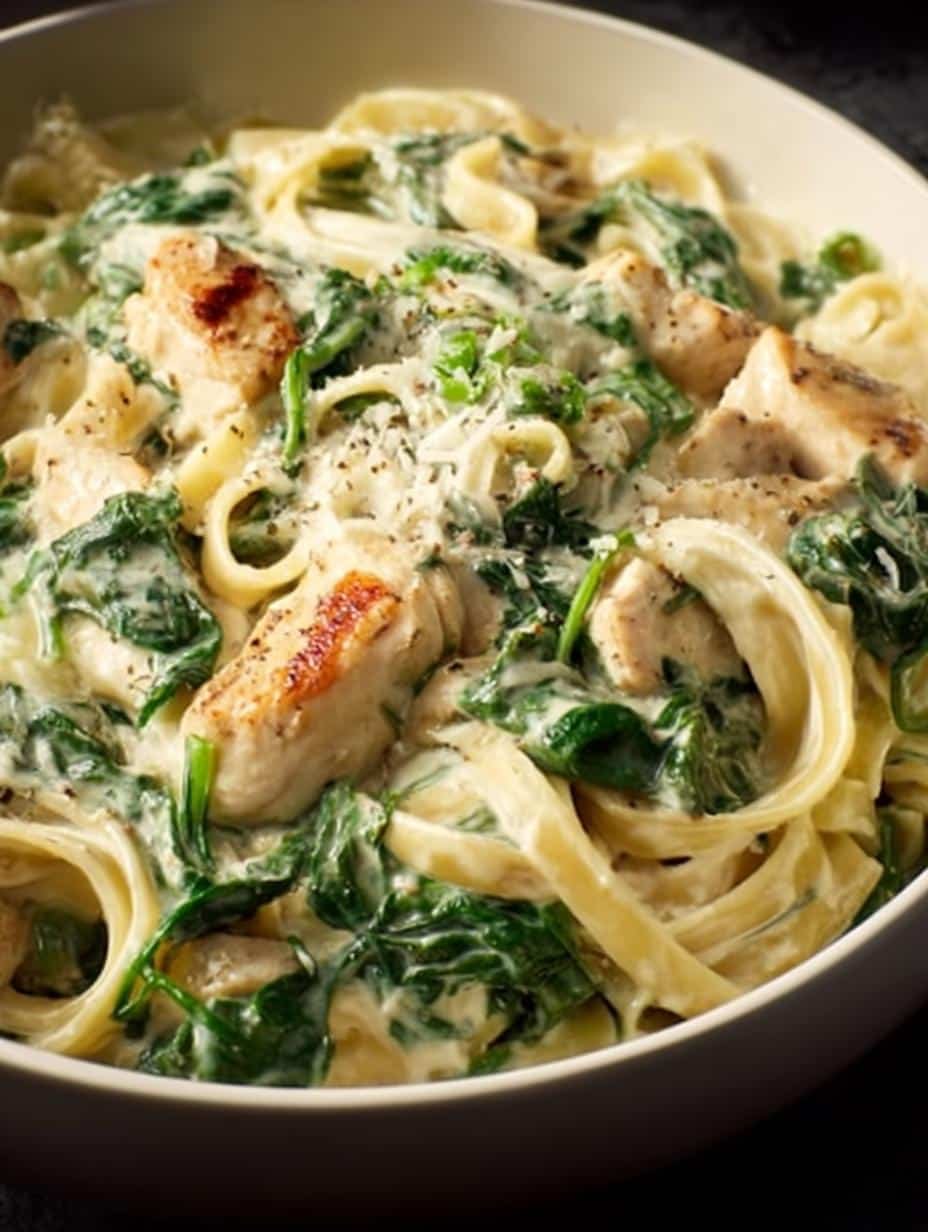 Amazing Lighter Chicken Spinach Alfredo Recipe - Lighter Chicken Spinach Alfredo - additional detail