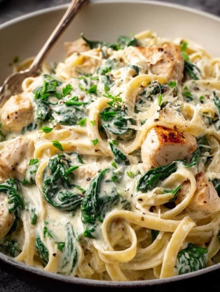Lighter Chicken Spinach Alfredo