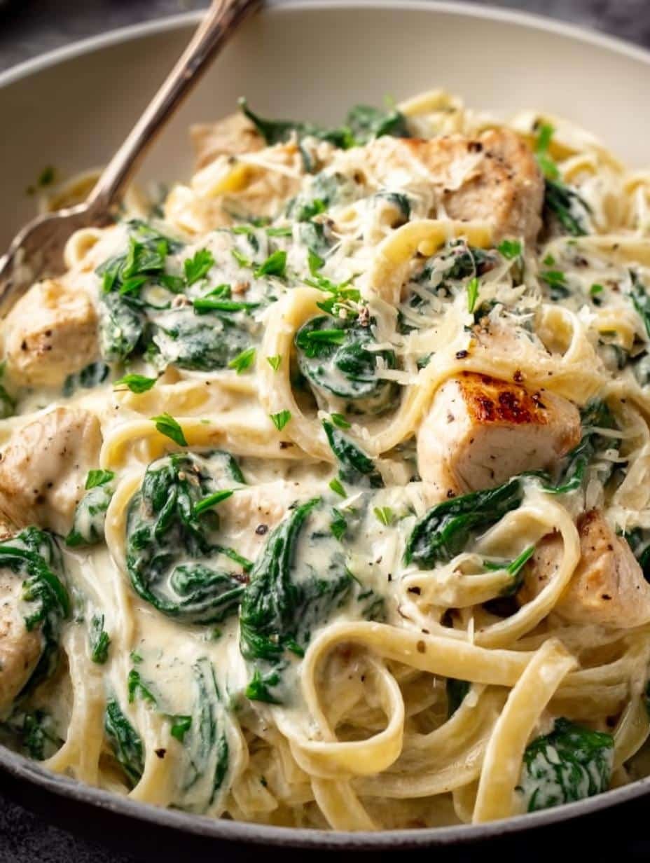 Lighter Chicken Spinach Alfredo