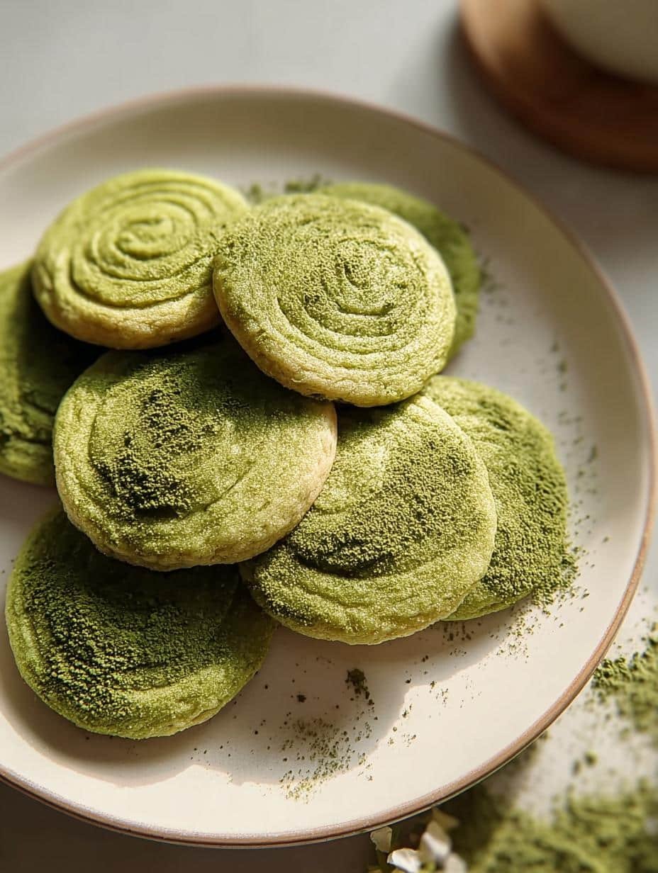 Deliciously vibrant Matcha Butter Cookies arranged beautifully on a white plate, ready to be enjoyed as a miracle treat.
