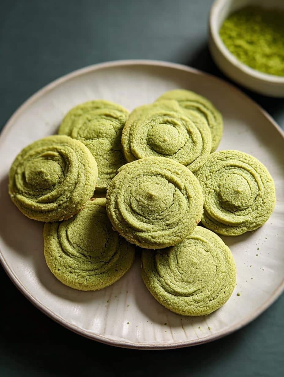 Close-up of a perfectly baked Matcha Butter Cookie, showcasing its delicate crumb and vibrant green color, a true miracle for joy.