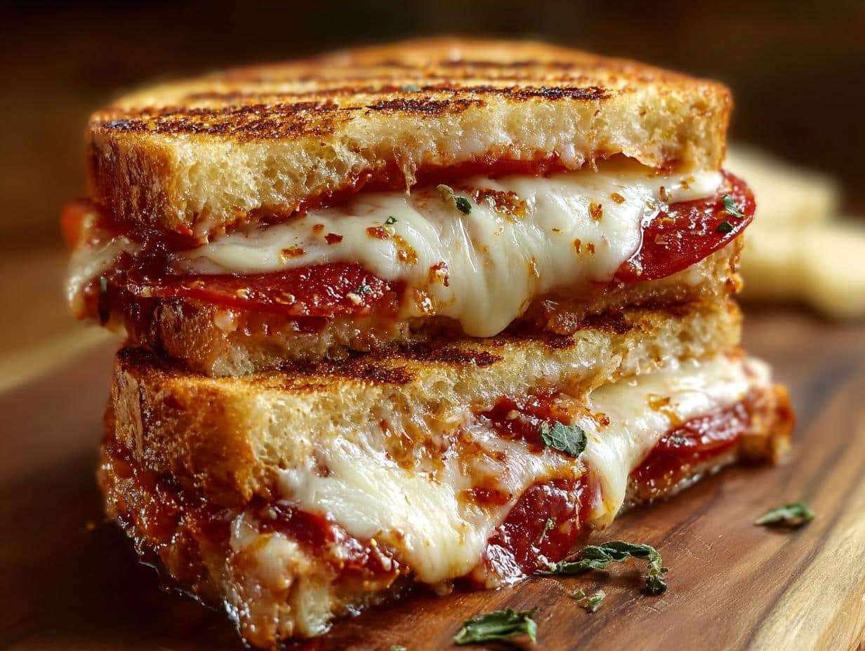 Pizza Grilled Cheese Sandwiches: Crazy Melt! - Pizza Grilled Cheese Sandwiches - main visual representation