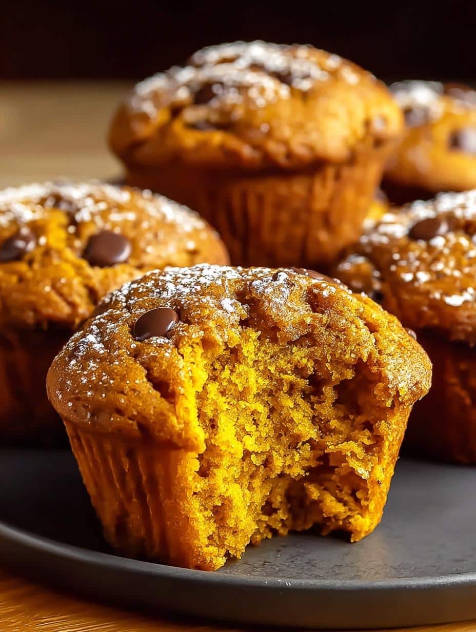 Close-up of a freshly baked Pumpkin Muffin with a golden-brown top and visible spices