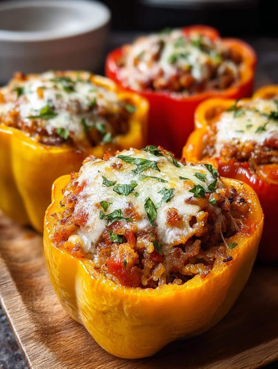 Pumpkin Sausage Stuffed Peppers: 1 Amazing Recipe - Vibrant Pumpkin Sausage Stuffed Peppers in a baking dish, ready for the oven