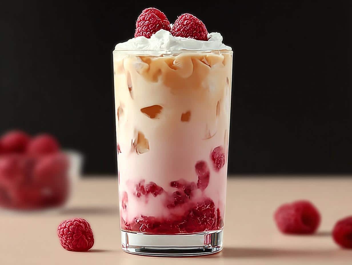 Vanilla Raspberry Iced Latte ingredients and preparation steps