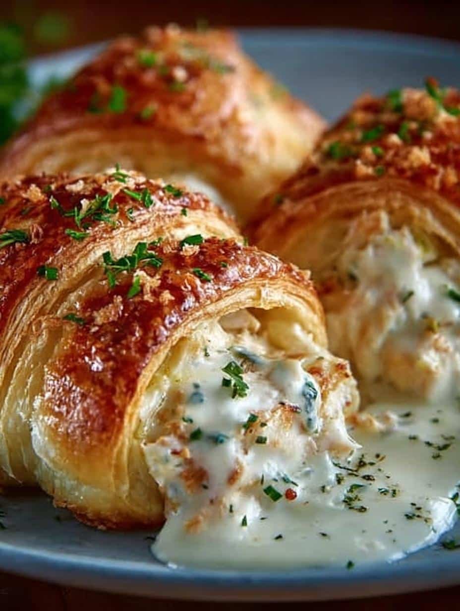 Delicious Chicken Alfredo Stuffed Crescents ready to serve