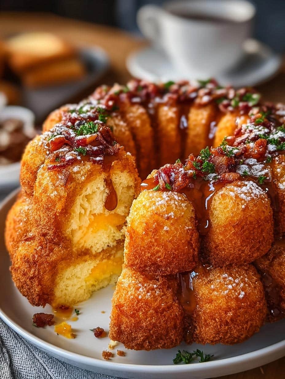 Delicious Crack Breakfast Bundt Cake served with fresh fruit