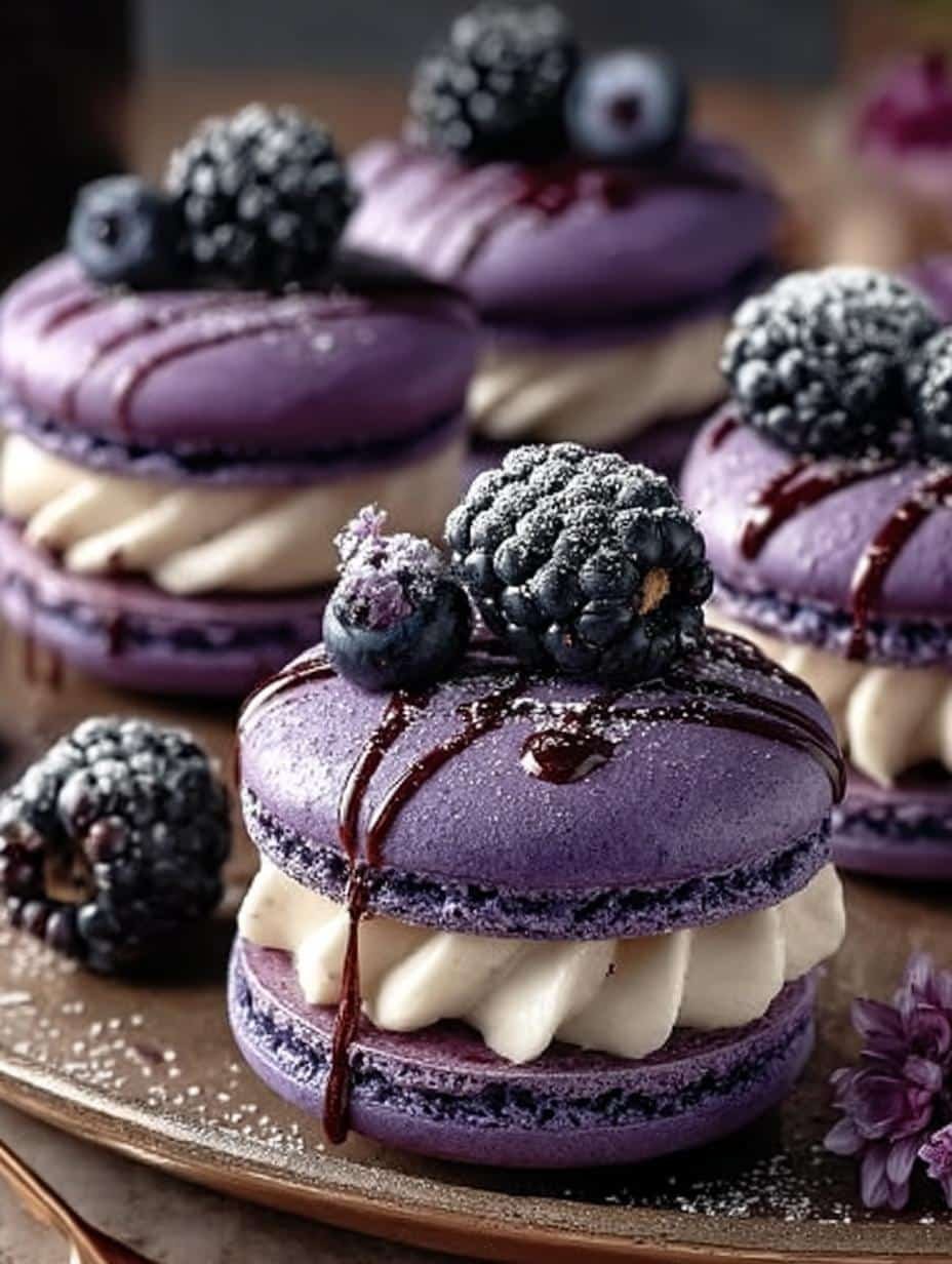 Purple Velvet Blackberry Macarons