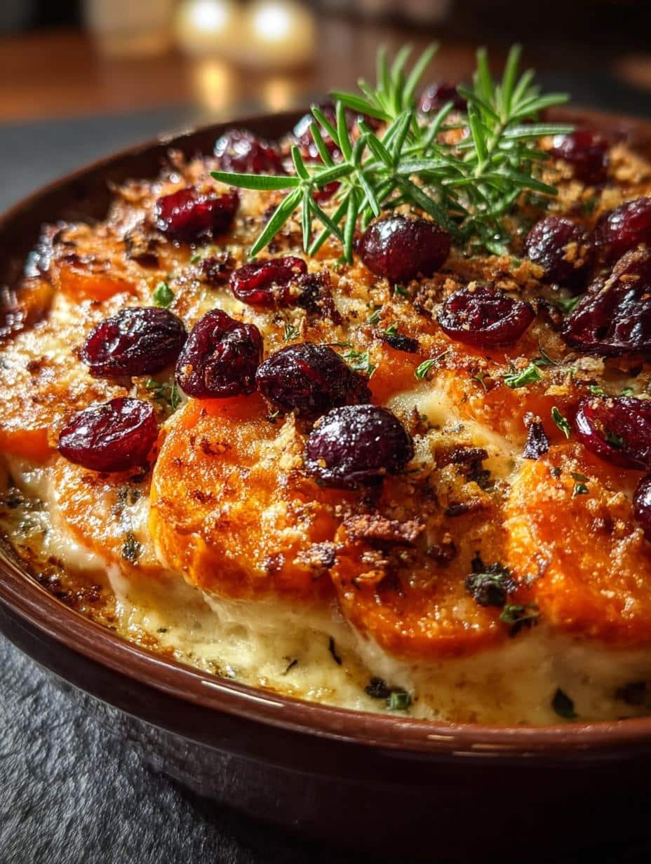 Delicious Sweet Potato Cranberry Gratin for Holidays - Sweet Potato Cranberry Gratin - main visual representation