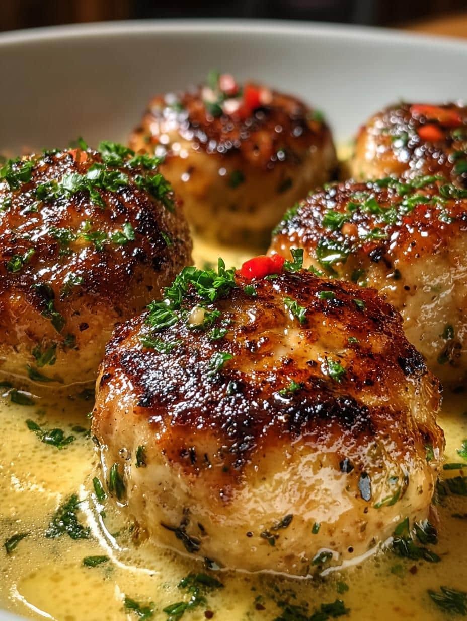 Chicken Romano Meatballs in Zesty Lemon Sauce Delight - Chicken Romano Meatballs - main visual representation