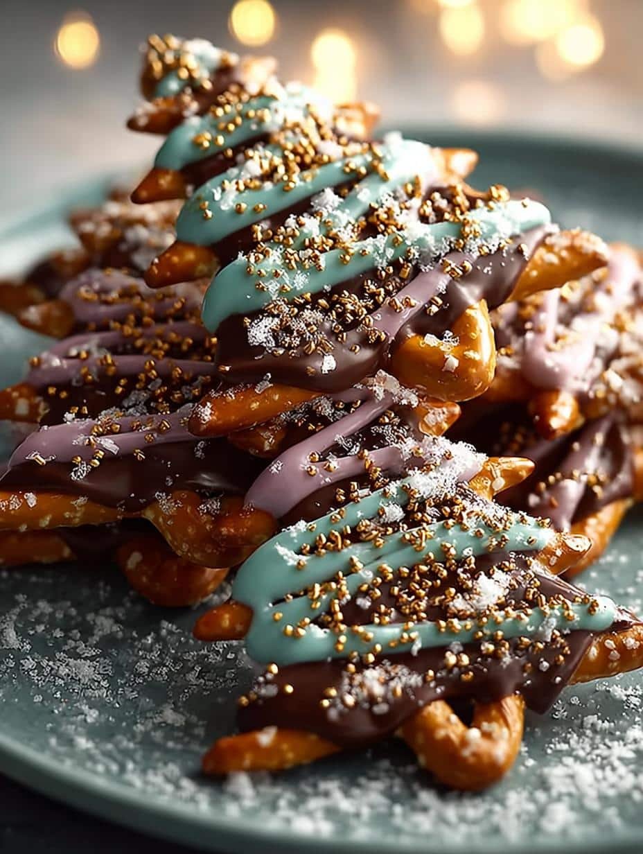 Chocolate Pretzel Trees Festive