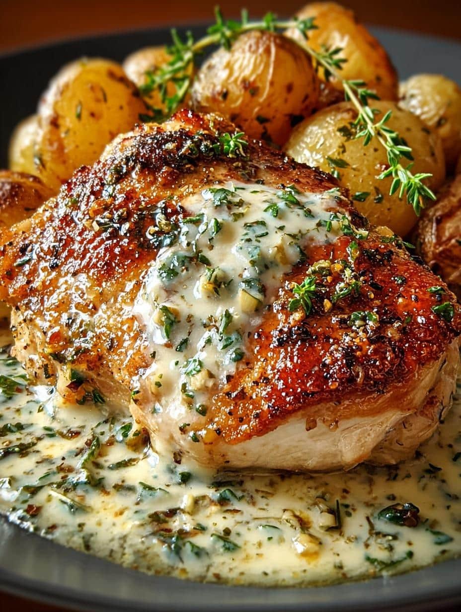 Creamy Garlic Chicken Roasted with Roasted Baby Potatoes - Creamy Garlic Chicken Roasted - additional detail