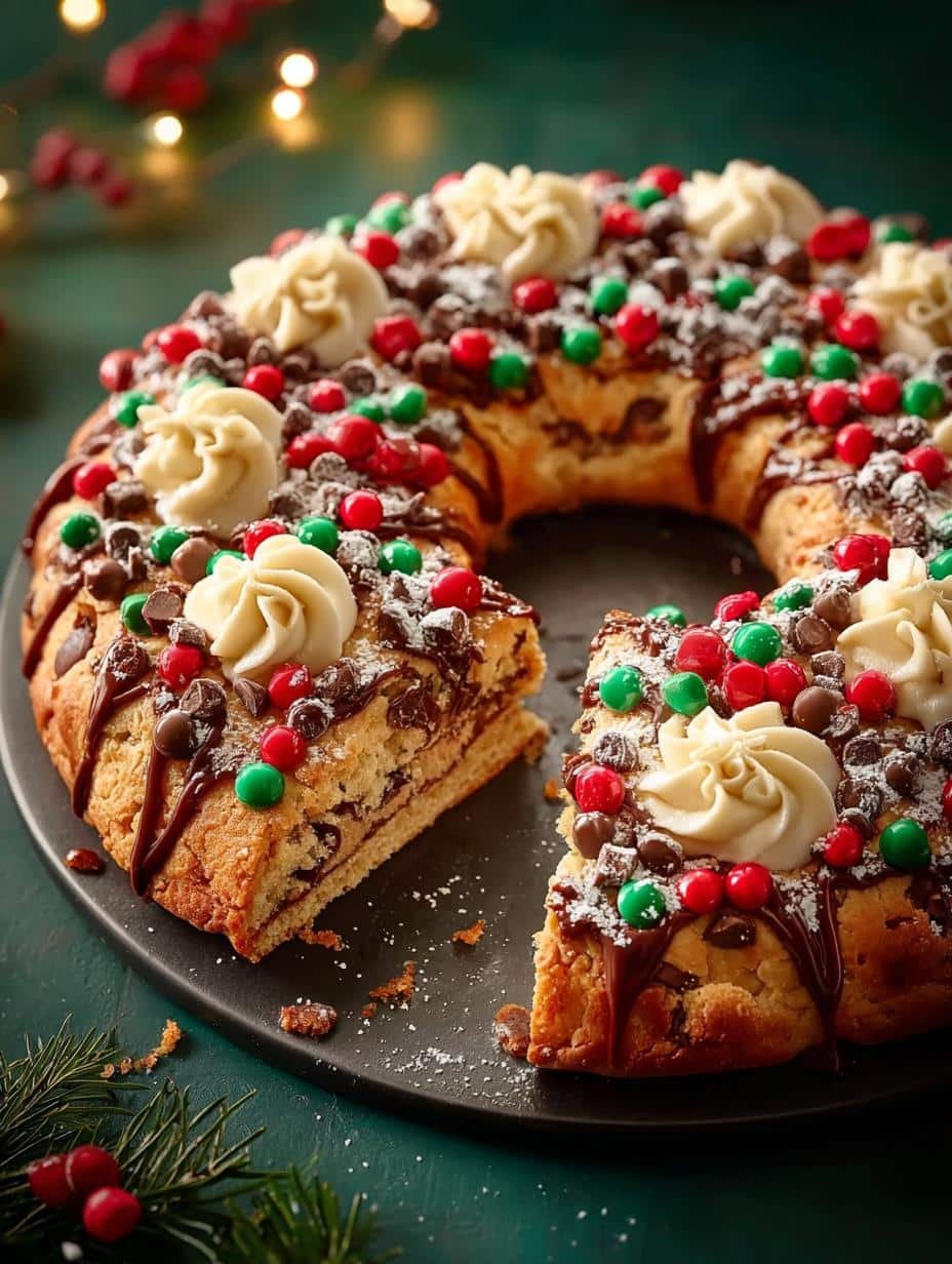 Delightful Giant Christmas Wreath Cookie for Festive Cheer - Giant Christmas Wreath Cookie - additional detail