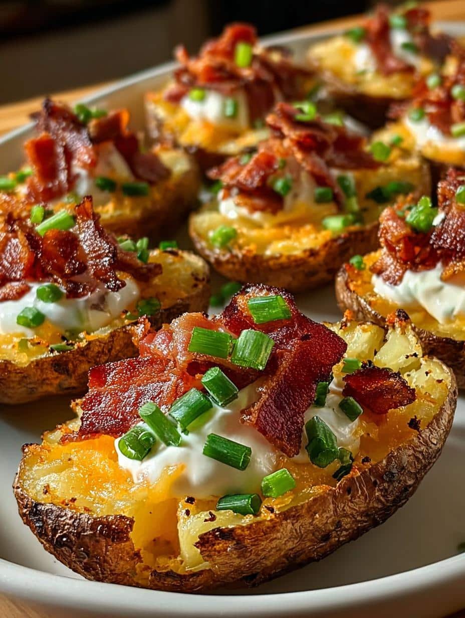 Irresistible Mini Potato Skins fresh from the oven on a serving platter