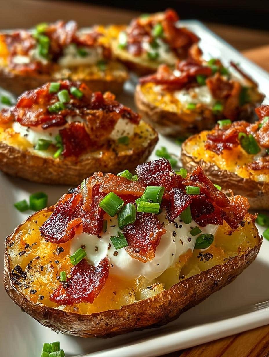 Delicious Mini Potato Skins topped with cheese and green onions