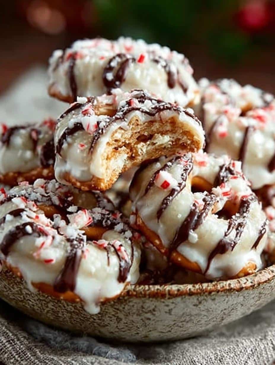 Peppermint Snowball Cookies with Chocolate Dipped Pretzels - Peppermint Snowball Cookies with - additional detail