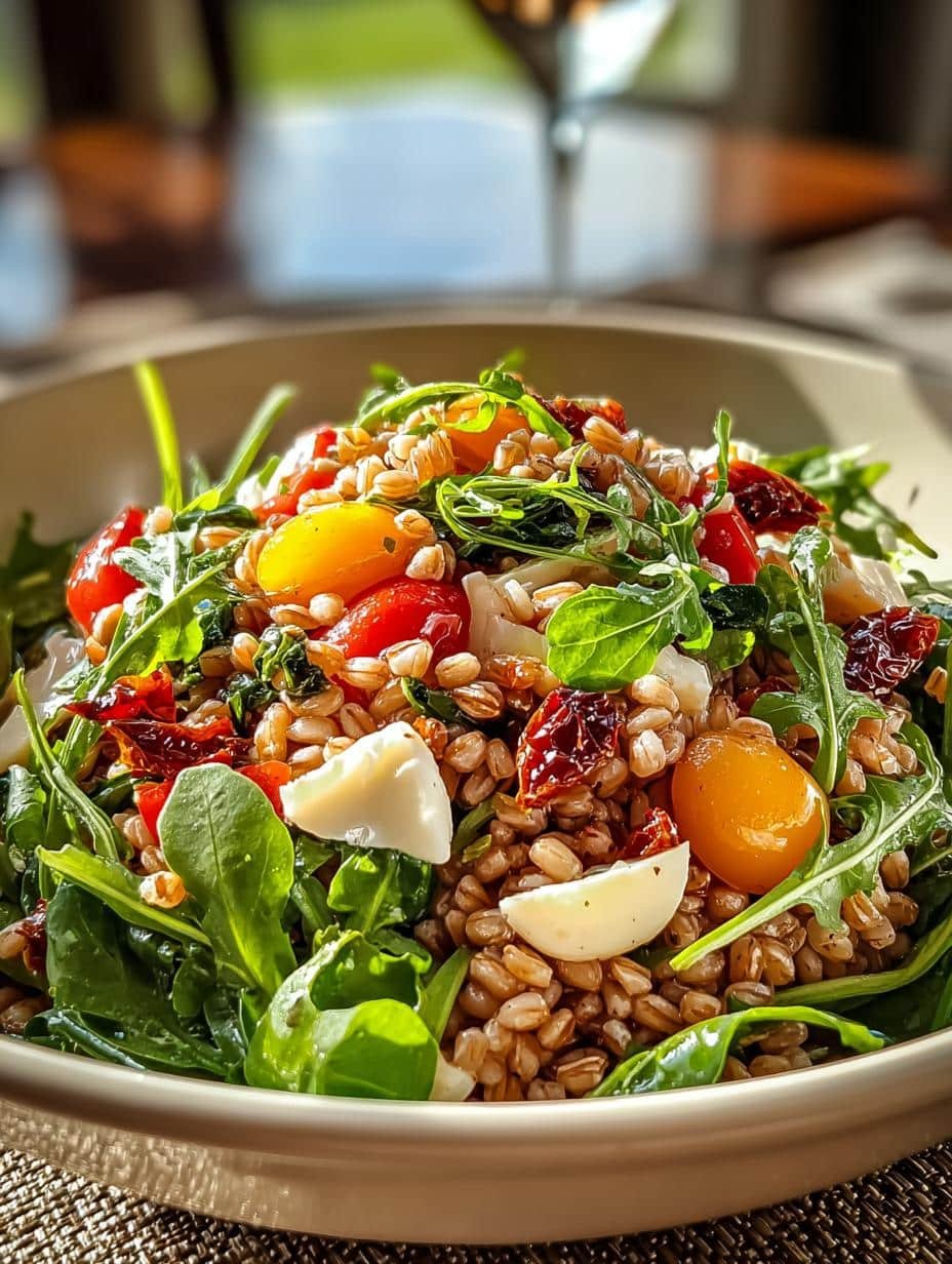 Antipasto Farro Salad with Sun-Dried Tomato Vinaigrette - Antipasto Farro Salad with - additional detail