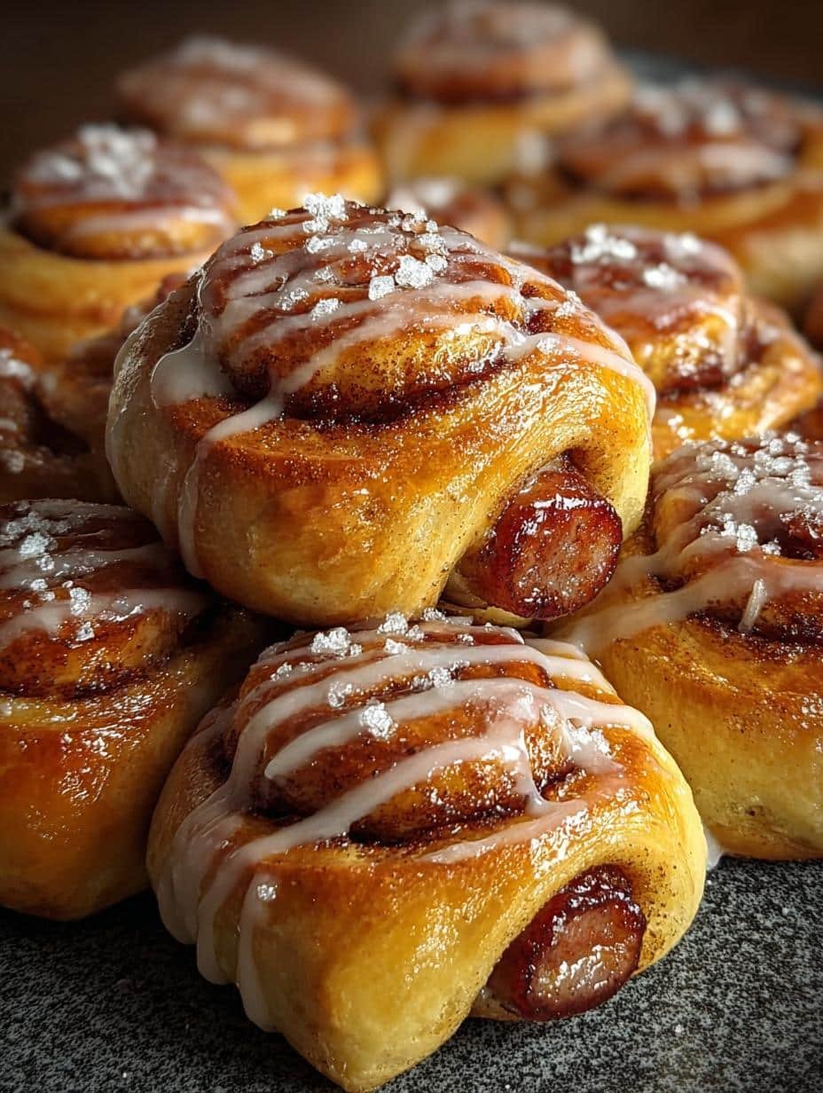 Delicious Breakfast Pigs Cinnamon Rolls served on a plate with icing