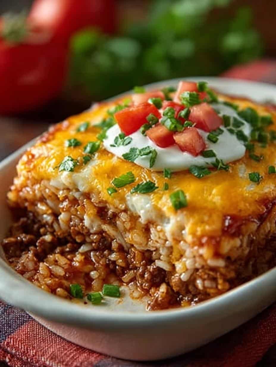 Cheesy Beef Rice Casserole