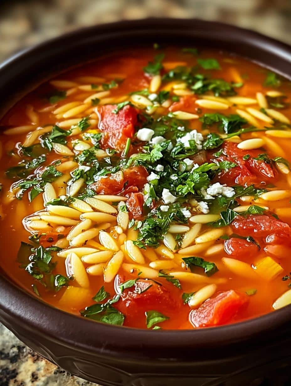 Comforting Greek Tomato Orzo Soup Ready in 30 Minutes - Greek Tomato Orzo Soup - main visual representation