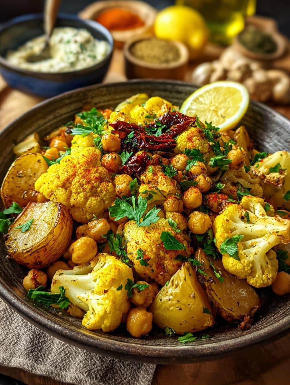 Delicious Turmeric Cauliflower Chickpea Potatoes Recipe - Turmeric Cauliflower Chickpea Potatoes - main visual representation