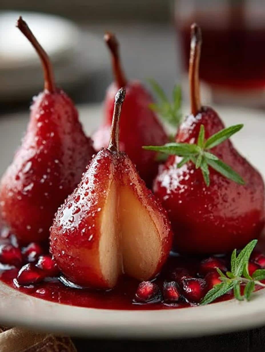 Elegant Poached Pears Red